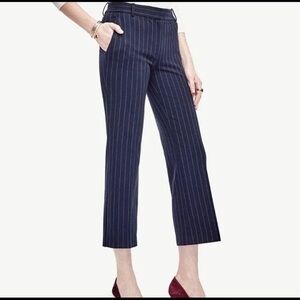 Ann Taylor Navy Blue Pinstripe Stretch Ankle Kick Crop Trouser, Size 14